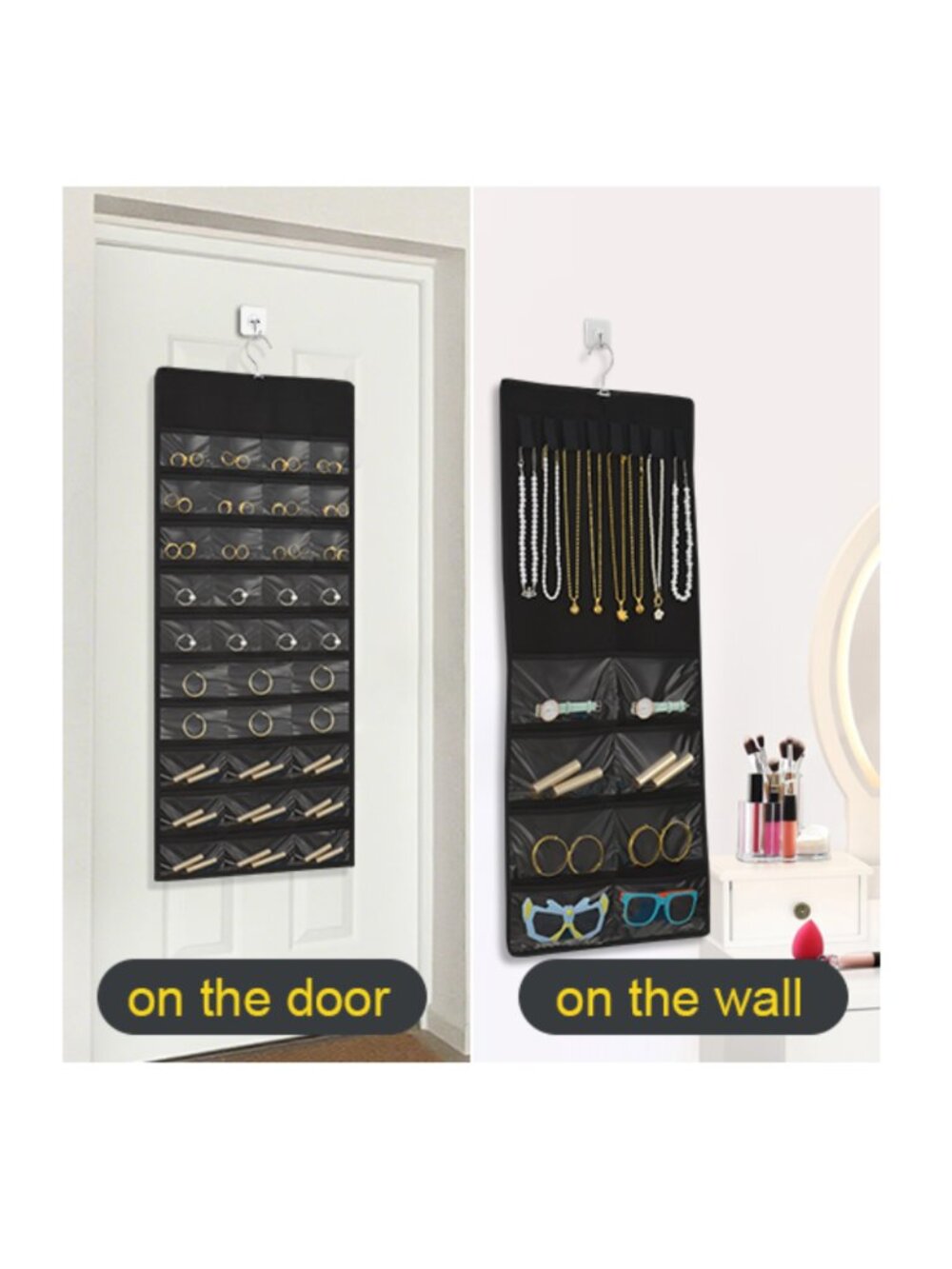 Large Hanging Jewelry Organizer 43 Multi-Size Pockets 8 Loops Double-Sided NEW - Picture 4 of 9